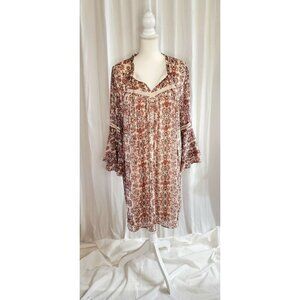 Gibson Latimer Shift Dress Boho Fall Medium Floral Hippie Cowgirl Bell Sleeves